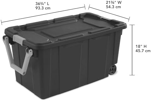 40-Gallon Industrial Storage Bin with Wheels, Heavy-Duty Resin Plastic Tool Box with Locking Lid, Workshop Garage Equipment Organizer, Deep Gray - Image 3
