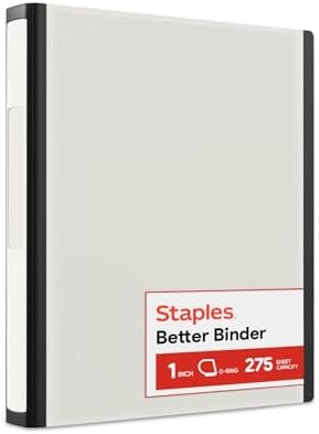 Staples Heavy-Duty 1-Inch D-Ring View Binder, White, 275 Sheets by Staples