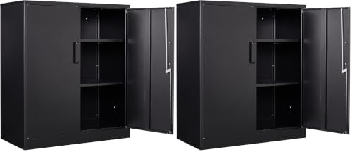 Yizosh Metal Garage Storage Cabinet with 2 Doors and 2 Adjustable Shelves - 35.5" Steel Lockable File Counter Cabinet for Home Office,Garage,Gym,School（Black） (Pack of 2) by Yizosh