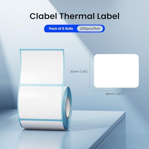 CLABEL 40x30mm (1.57"x1.18") Thermal Labels Stickers 6 Rolls White - Image 2