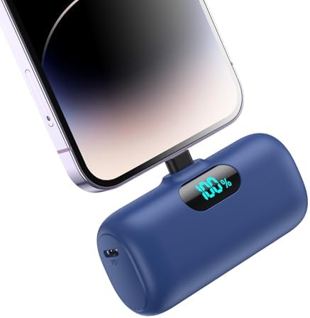 Mini Portable Charger for iPhone,Upgraded 5000mAh PD Fast Charging Battery Pack,LCD Display Cute Power Bank Portable Phone Charger for iPhone 14/14 Pro Max/13/13 Pro/12 Pro/11/XS/XR/X/8/7/6-Deep Blue by HETP