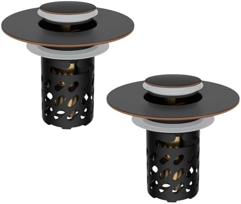 2 PCS Metal Bathroom Sink Stopper, Pop Up Drain Strainer, Oil Rubbed Bronze by iFealClear