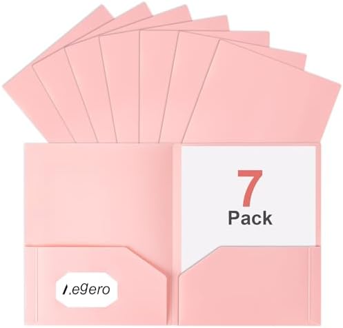 Aegero Plastic Folders with Pockets (7 Pack, Pink) by Unknown