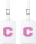 Sodsay 2 PCS Initial Luggage Tag, Luggage Tags for Suitcases Cute Sequin Letter PU Leather Travel Bag Baggage Tags Privacy Cover ID Label for Women Kids Teens Men(C, White Leather+Hot Pink Letter) by Sodsay