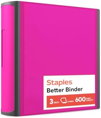 Staples Heavy-Duty 3-Inch D-Ring Binder, Pink, Holds 600 Sheets by Staples