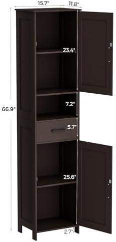 Homhedy 67" H Tall Bathroom Storage Cabinet with Barn Doors and Drawer - Image 3