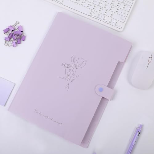 SKYDUE Expanding File Organizer with 5 Pockets, Accordion File Folders with Labels, Portable Document Paper Bill Receipt Organizer, Home College School Office Supplies, Letter Size, Lilac - Image 5