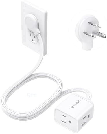 TROND Rightward Flat Plug Extension Cord 5ft for Small Tight Spaces, White by TRONDOfficial