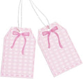 100Pcs Coquette Pink Bow Gift Tags with String Pink Buffalo Plaid Large Gift Tag with 65Ft White String Paper Gift Tag for Coquette Bow Baby Shower Birthday Bachelorette Wedding Gift Wrap Tag by ASYEHJNR