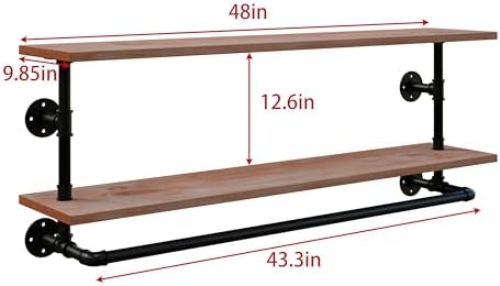 Clothes Rack 36/42/48in, Wall Mounted Garment Rack with Real Wood Shelf, Heavy Duty Hanging Clothes Rack, Multi-Purpose Hanging Rod, Space-Saving Closet Storage (1T36IN) (2T48IN) - Image 4