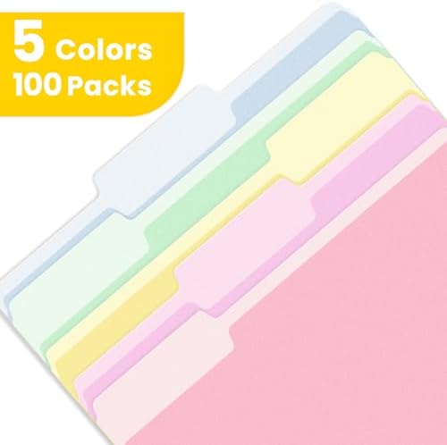 SUNEE File Folders, 100 Pack Manila File Folders 1/3 Cut Letter Size, Colored Folders,Office Organization,Folders for School,Files Paper Home and Classroom,5 Bright Color - Image 4