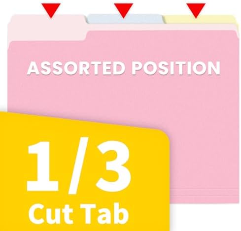 SUNEE File Folders, 100 Pack Manila File Folders 1/3 Cut Letter Size, Colored Folders,Office Organization,Folders for School,Files Paper Home and Classroom,5 Bright Color - Image 3