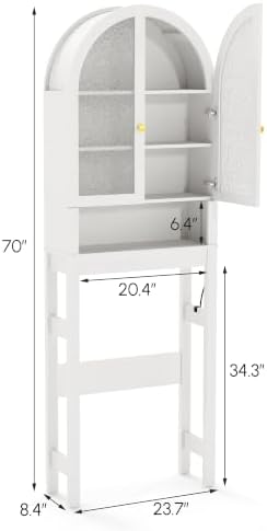 HMstone Over The Toilet Storage Cabinet, Arched Bathroom Organizer and Storage with Acrylic Doors and Adjustable Shelf, Space-Saving Freestanding Bathroom Modern Storage Cabinet Over Toilet, White - Image 2