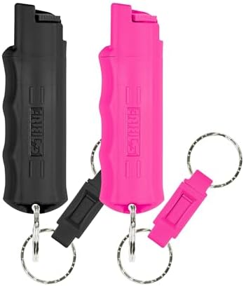 Sabre Pepper Spray with Quick Release Keychain for Self Defense – Multi Pack Max Strength OC with UV Marking Dye, Twist Lock Safety, Finger Grip, 10‑Sec. Spray, 14‑ft Range, Made in USA, 0.54 fl oz by SABRE