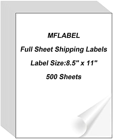 MFLABEL Full Sheet Shipping Labels 8.5x11 Inch - Matte White Permanent Adhesive Paper for Laser & Inkjet Printers (500 Sheets) - No Cut Needed Address Labels + Free 48 Fragile Stickers by MFLABEL
