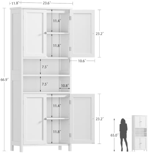 TEENFON 66.9" H Tall Bathroom Storage Cabinet with 4 Doors & 2 Open Shelves - Image 3