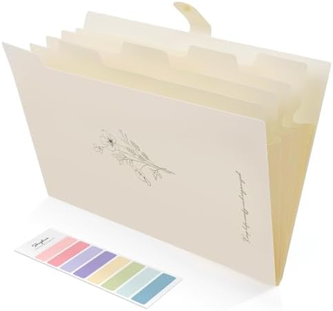 SKYDUE Expanding File Organizer with 5 Pockets, Accordion File Folders with Labels, Portable Document Paper Bill Receipt Organizer, Home College School Office Supplies, Letter Size,Apricot by SKYDUE