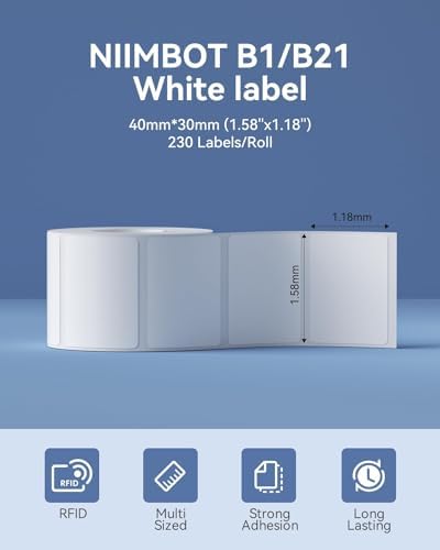 NIIMBOT Thermal Label Tape 40×30mm 230 Labels/Roll, 3 Packs White - Image 2