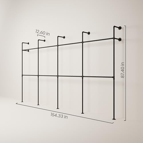 pamo Industrial Clothing Rack Wall Mounted Black – 154" W × 87" H, 1100 lbs - Image 2