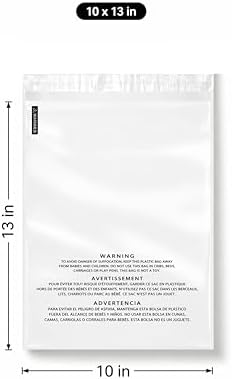 POLYSELLS 1000 Count 10x13” Clear Poly Bags with Suffocation Warning Self-Sealing Plastic Bags for Shipping, Retail Packaging, T-Shirts & Clothing - Permanent Adhesive - Image 6