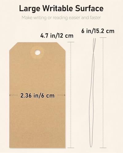 Uniclife 100 Pcs Blank Shipping Tags with Wire Attached 4.7 Inch Writable Brown Kraft Paper Hang Tags with Reinforced Eyelet Large Marking Price Tag Inventory Label Tag, 4.7" L x 2 3/8" W - Image 6