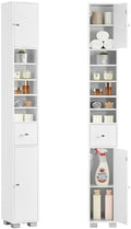 TEENFON Bathroom Cabinet, Narrow Bathroom Storage Cabinet with 5 Adjustable Shelves & Drawer, Freestanding Cupboard for Small Spaces, White by TEENFON