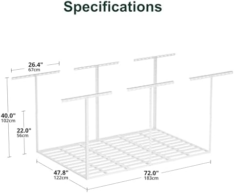 SunsGrove 4x6 Garage Storage Overhead Rack Organization, Adjustable Ceiling Mounted Storage Racks, 800LBS Weight Capacity, 22"-40" Ceiling Dropdown, 2 Pcs, White - Image 2