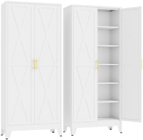 GAIOUS 74.8" Tall Kitchen Pantry Cabinet, Metal File Storage Cabinet White by GAIOUS