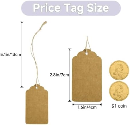 joycraft 200Pcs Gift Tags with String Attached 2.8x1.6 in Brown Price Tag - Image 2