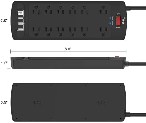 Yintar 6Ft Surge Protector Power Strip with 12 Outlets and 4 USB Ports - Image 7