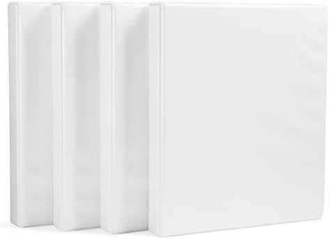 Amazon Basics 3-Ring Binder with Round Rings and Interior Pockets, 1-Inch, White, 4-Pack by AmazonBasics