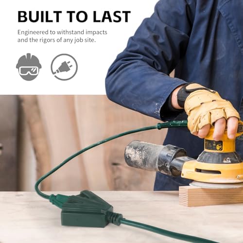 MaxWorks Heavy Duty 3-Foot Extension Cord, 16/3 SJTW, Triple Tap 3-Outlet Adapter, 125V/13A/1625W, ETL Listed, Indoor/Outdoor Use, Green (80697) - Image 4