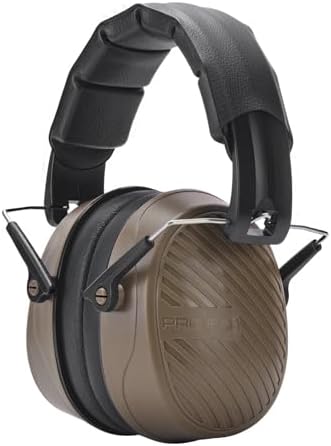 PROHEAR 038 Ear Protection Safety Earmuffs for Mowing, 28dB Noise Reduction Passive Hearing Protector, Compact Foldable Headset for Shooting Construction Power Tools, Brown by PROHEAR
