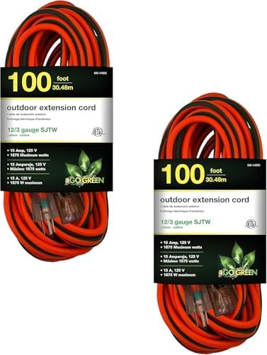 GoGreen Power Inc. (G-14000-2) 12/3 100' Heavy Duty Extension Cord - Orange, 100ft, 2 Pack by PowerByGoGreen
