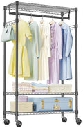 IZEUK Heavy Duty Rolling Garment Rack Wire Clothes Rack for Hanging Clothes (Black, 3 Tier with 2 Rod, 29.5" W x 15.7" D x 75" H) by IZEUK