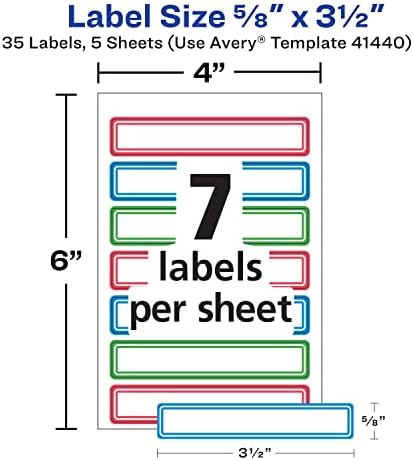 Avery(R) Durable Labels for Kids' Gear, 5/8" x 3-1/2", Assorted Border Colors, Water-Resistant, 35 Rectangle Labels Total (Pack of 2) - Image 5