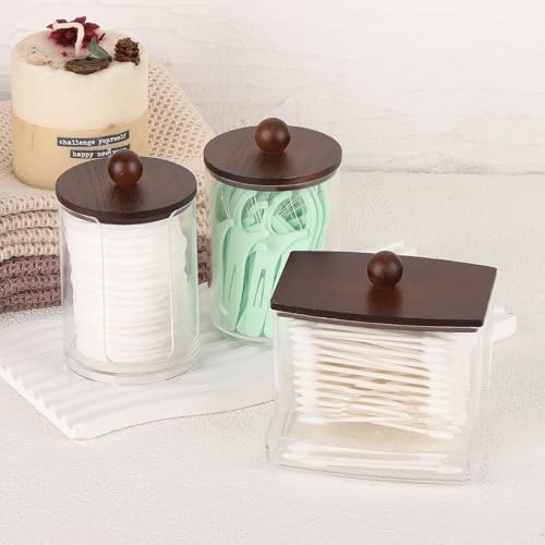 Tbestmax Bathroom Organizer Accessories Set-10 oz,7 oz Qtips Holder Storage with Bamboo Lids, Cotton Ball/Swabs Dispenser, Apothecary Jar 3 Pcs - Image 6