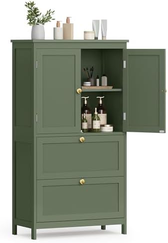 VASAGLE Bathroom Floor Cabinet with 2 Doors, 2 Drawers, Forest Green by VASAGLEbySONGMICSHOME