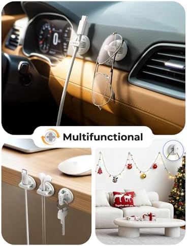 12-Pack Rotatable Cord Holder for Nightstand, LISEN 360°Rotating Magnetic Clips, No-Residue Strong Adhesive Cord Organizer for Desk, Phone Cord Holder for Home, Car, Office Desk Accessories, White - Image 5