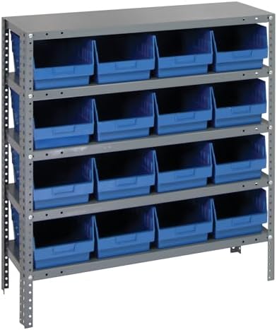 Quantum Storage Systems 1239-207BL Store More Steel Shelving Unit with 6" Shelf Bins, 12" D x 36" W x 39" H, Blue by QuantumStorageSystems