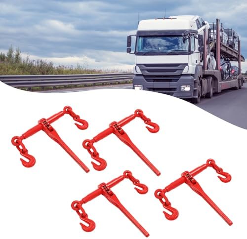 Ratchet Chain Binder 5/16"-3/8", 4 Pcs Load Binders, 5400lbs Capacity Ratchet Load Binder, Ratchet Lever Binder with G70 Hooks, Heavy Duty Ratchet Boomer for Tie Down, Hauling, Towing (Red) - Image 2