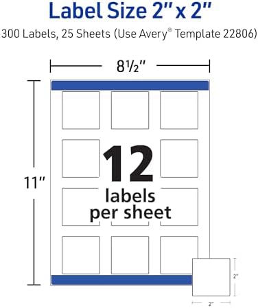 Avery Printable Square Labels, 2" x 2", Matte White, Laser & Inkjet Compatible, 300 Blank Labels per Pack, Great for High-Volume Branding, Packaging, Events, and More (5-Pack of 22806) - Image 6
