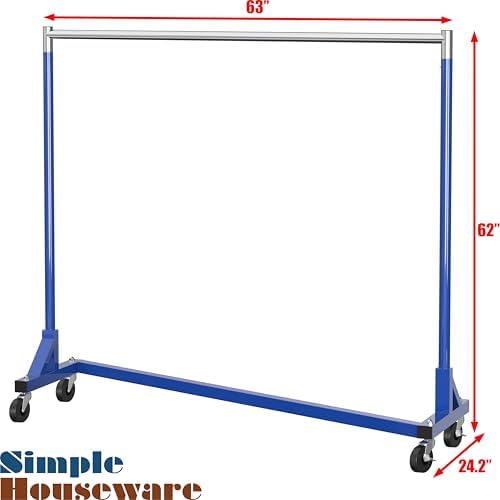 Simple Houseware Industrial Grade Z-Base Garment Rack, 63" W/500Lb, Blue - Image 6