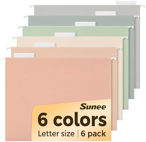 SUNEE Hanging File Folders, 6 Pack Letter Size Hanging File Folders with 1/5-Cut Tabs, Ideal for Home and Office Organization and Papers Classification,Morandi Colors by SUNEE