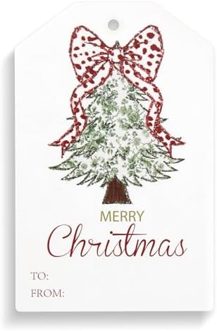 Teling 50 Pcs Christmas Gift Tags with String Red Bow Merry Christmas Tags by Teling