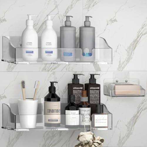 Clear Acrylic Shower Shelves, Adhesive Bathroom Caddy Organizer, 3-Pack by YAWSOUP