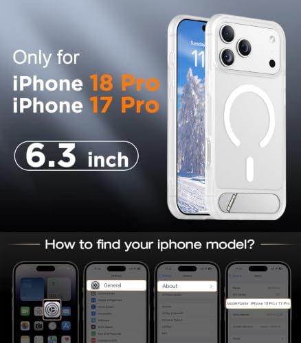 Temdan Magnetic for iPhone 18 Pro Case/iPhone 17 Pro Case Stand White - Image 3