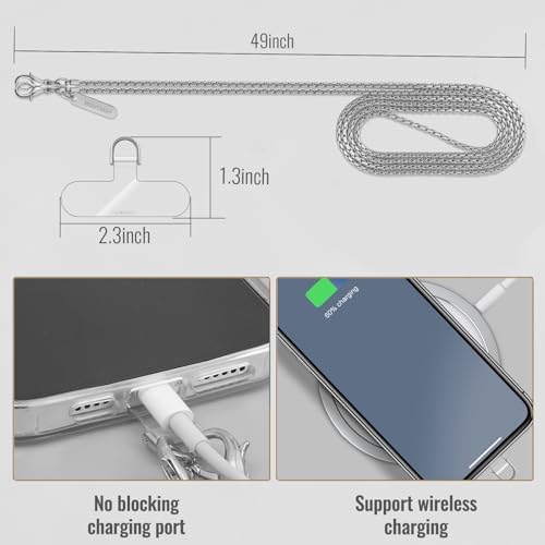 MOUTAKEY Metal Cell Phone chain Crossbody Phone lanyard with 2 Tether Tabs Detachable iPhone Chain Crossbody Strap,Non-rusting,Solid,iPhone Lanyard for Women Girls Travel Shopping Party Camping - Image 4