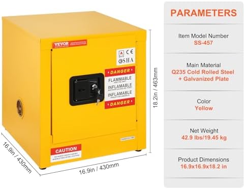 VEVOR Flammable Cabinet 17" x 17" x 18", Galvanized Steel Safety Cabinet, Adjustable Shelf Flammable Storage Cabinet, for Commercial Industrial and Home Use: Industrial & Scientific - Image 3