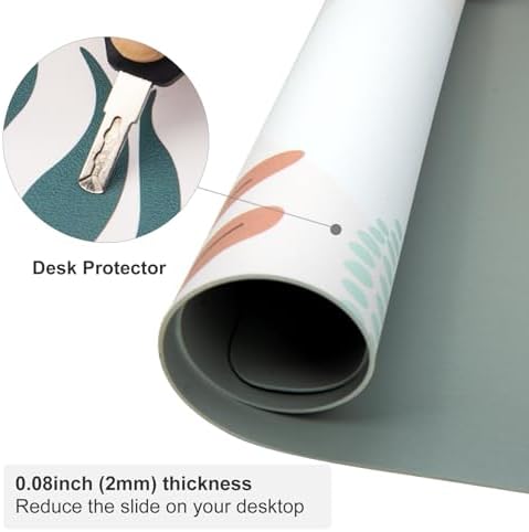 Faux Leather Large Mouse Pad, Office Desk Mat, 31.5"x11.8", Botanical - Image 4